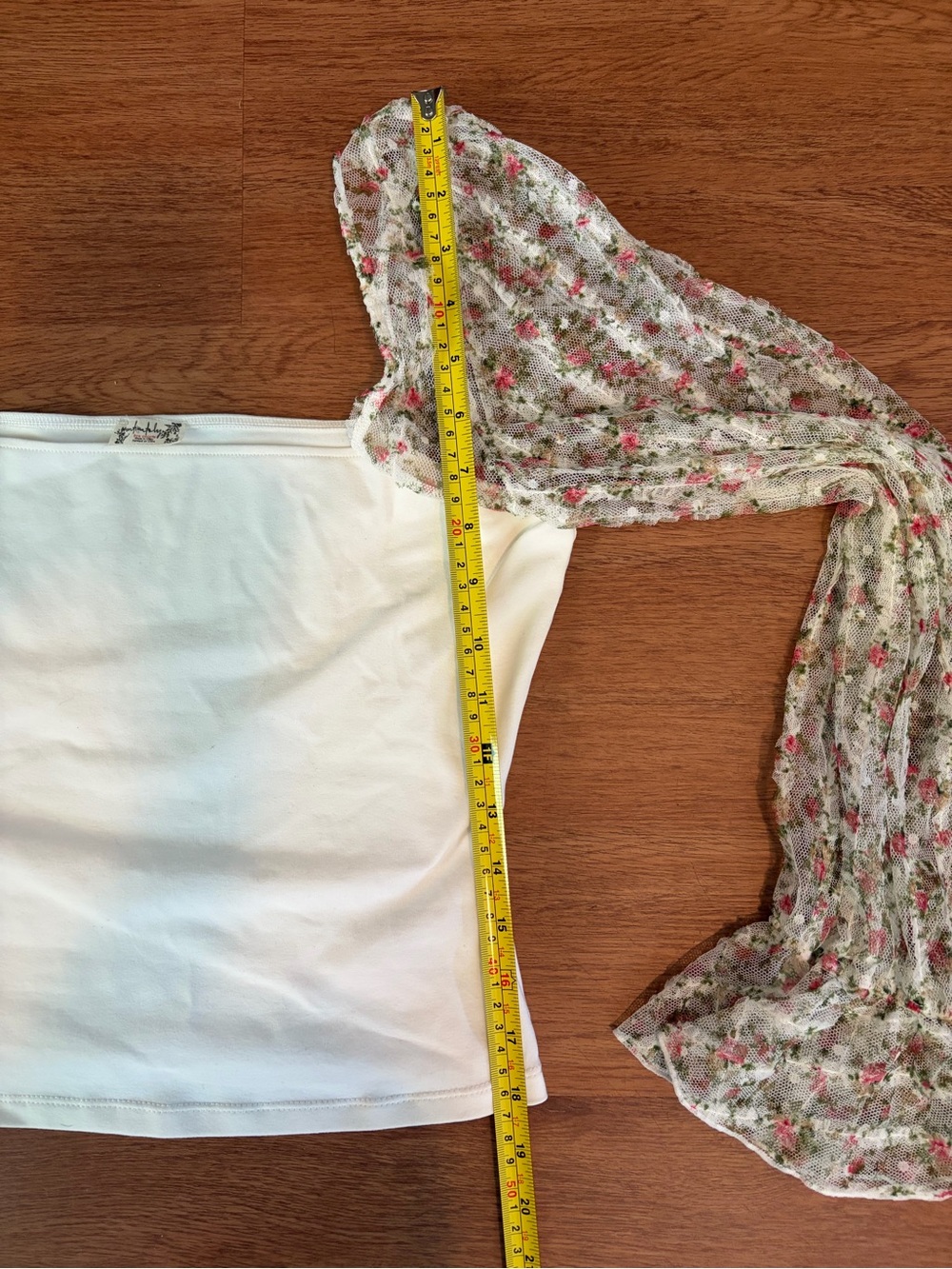 Free People White Square Neck Top with Floral Sheer Puff Sleeves - Picture 4 of 5